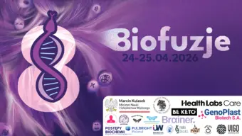 Napis Biofuzje z logo patronów wydarzenia